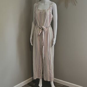 GAP Cream Striped Jumpsuit with Wide-Leg Design